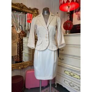 vintage y2k cream brocade fitted suit jacket s/m wedding formal rehearsal dinner